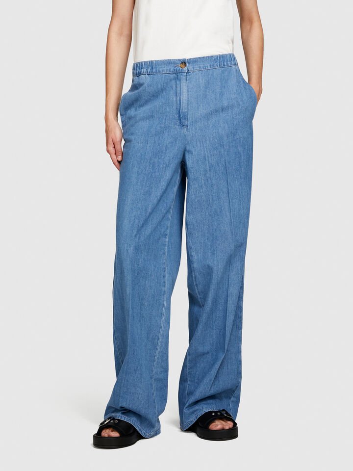 Palazzo trousers in chambray - women's palazzo jeans - Blue | Sisley image number 4